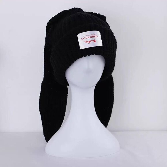 Women Black Cute Bunny Long Ear Slouchy Cat Crochet Fluffy Winter Warm Hat - Picture 4 of 7
